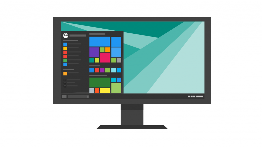 Pictogram eines Bildschirmes mit einer angedeuteten Oberfläche von Windows 10